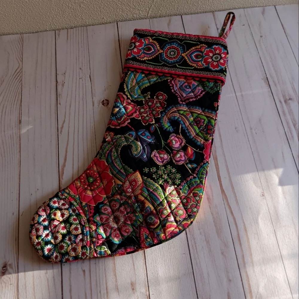 Vera Bradley Christmas Stocking Quilted Whimsical Dark Floral - Picture 6 of 6